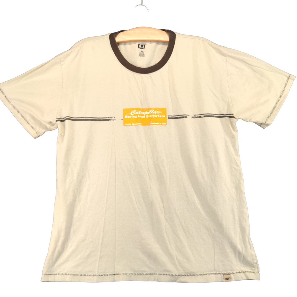 Caterpillar Womens Moving Land Everywhere T-Shirt Tan XL Chest Stripe Logo